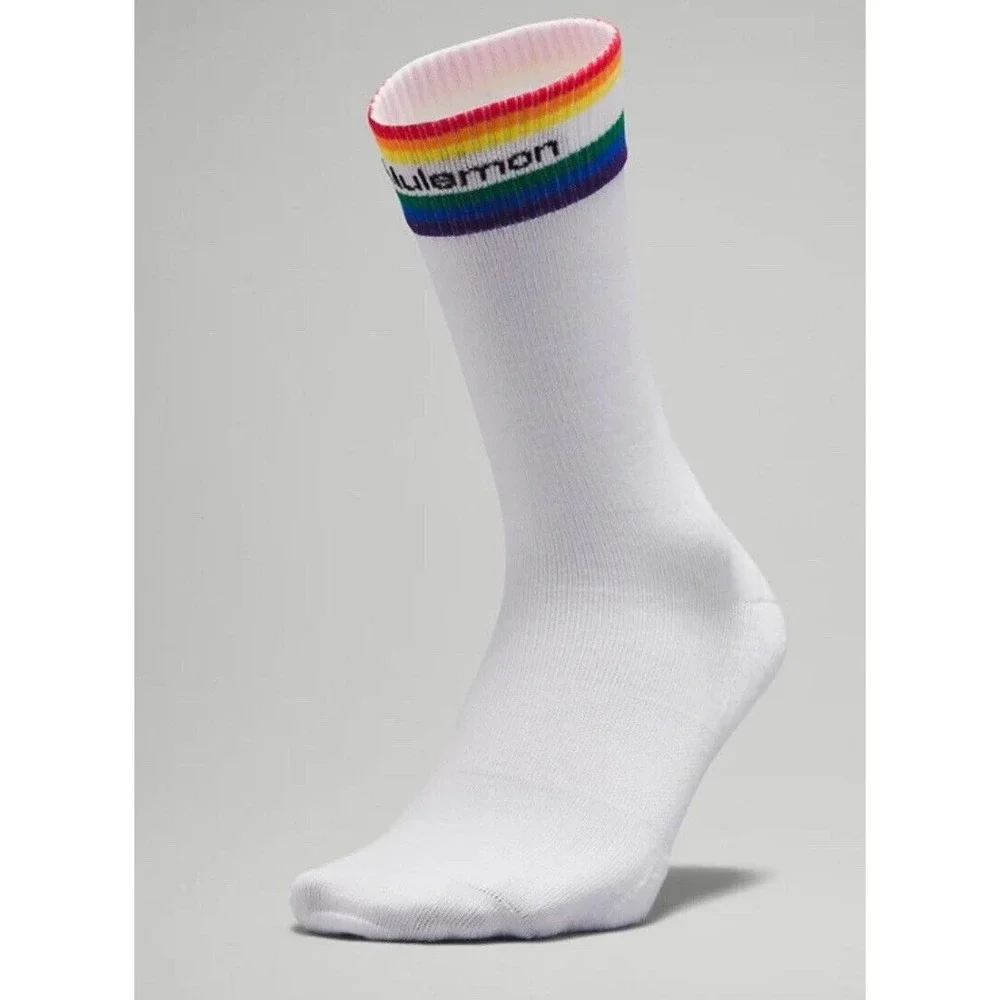 Lululemon Daily Essentials‎ Daily Stride Crew Length Sock Men XL White Stripes